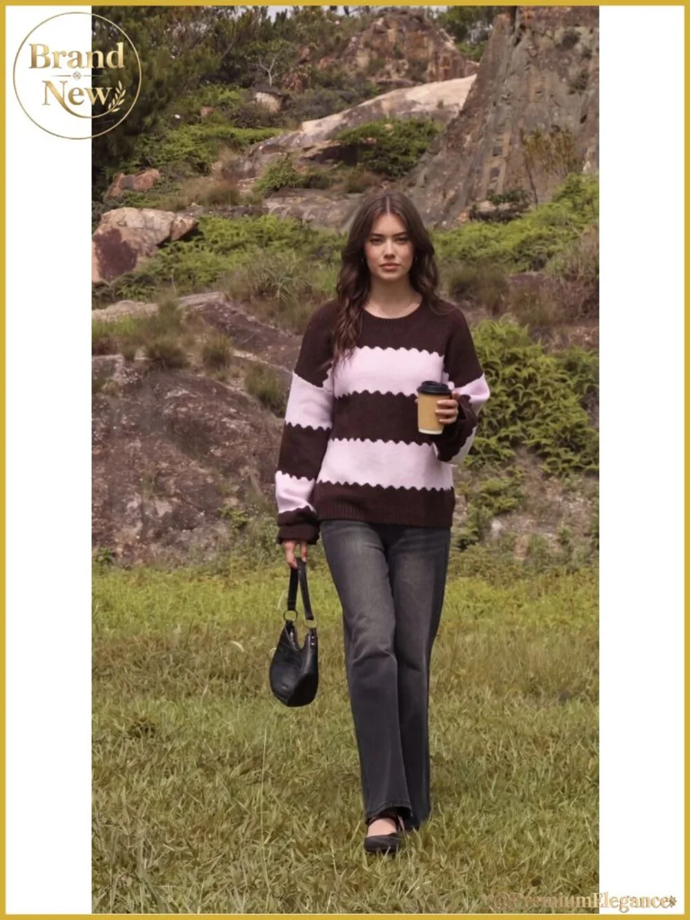 Striped Color Block Ruffle Puff Sleeve Pullover Sweater Fall Winter